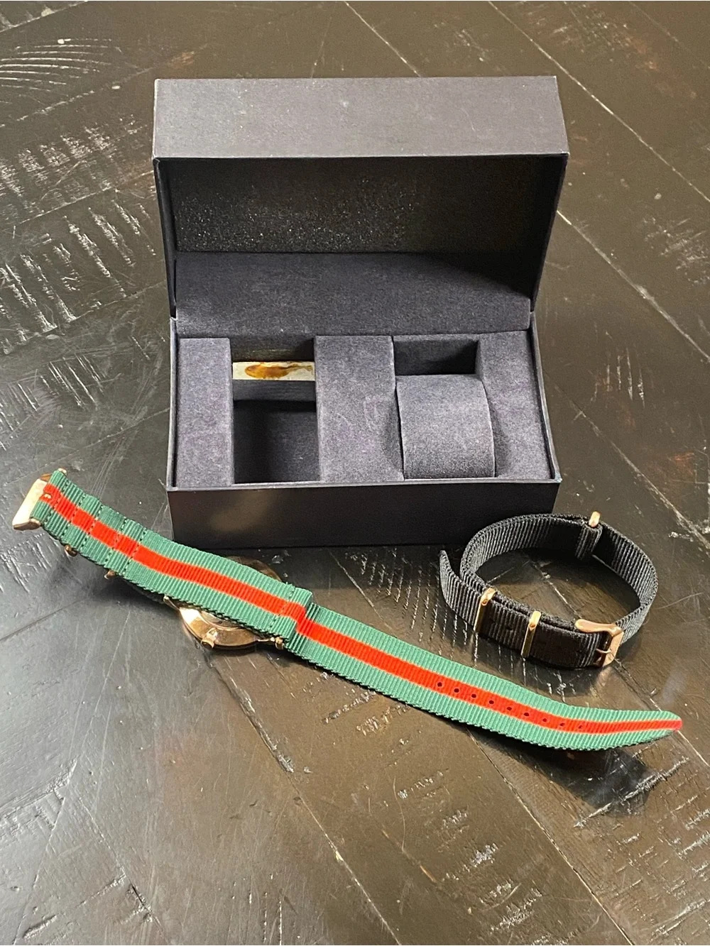 Men's Rose Gold Watch with Green and Red Nylon Strap